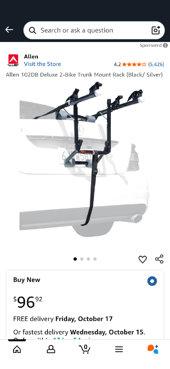 Allen Sports 102DB Deluxe 2-Bike Trunk Rack