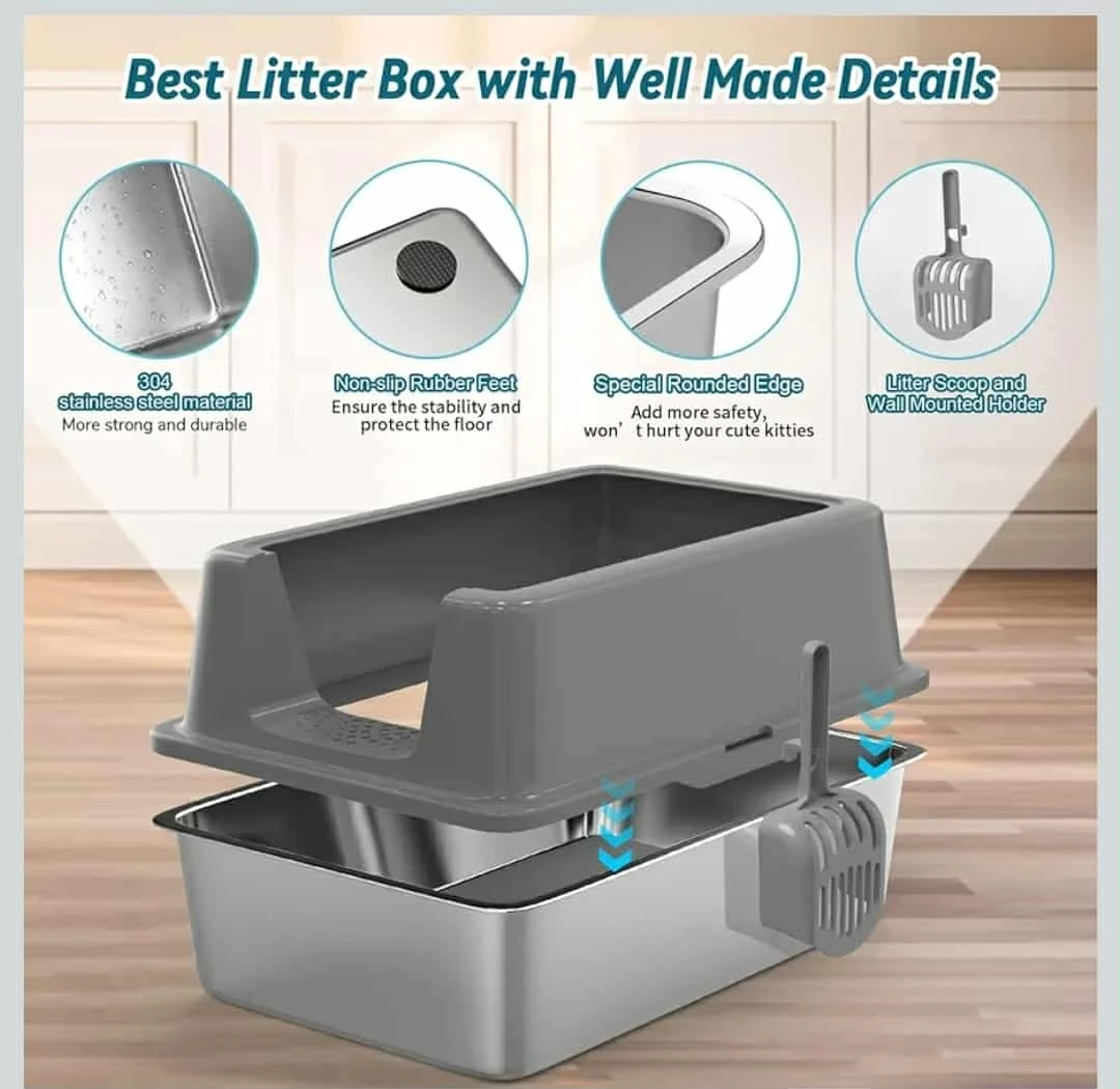 Extra Large Stainless Steel Cat Litter Box