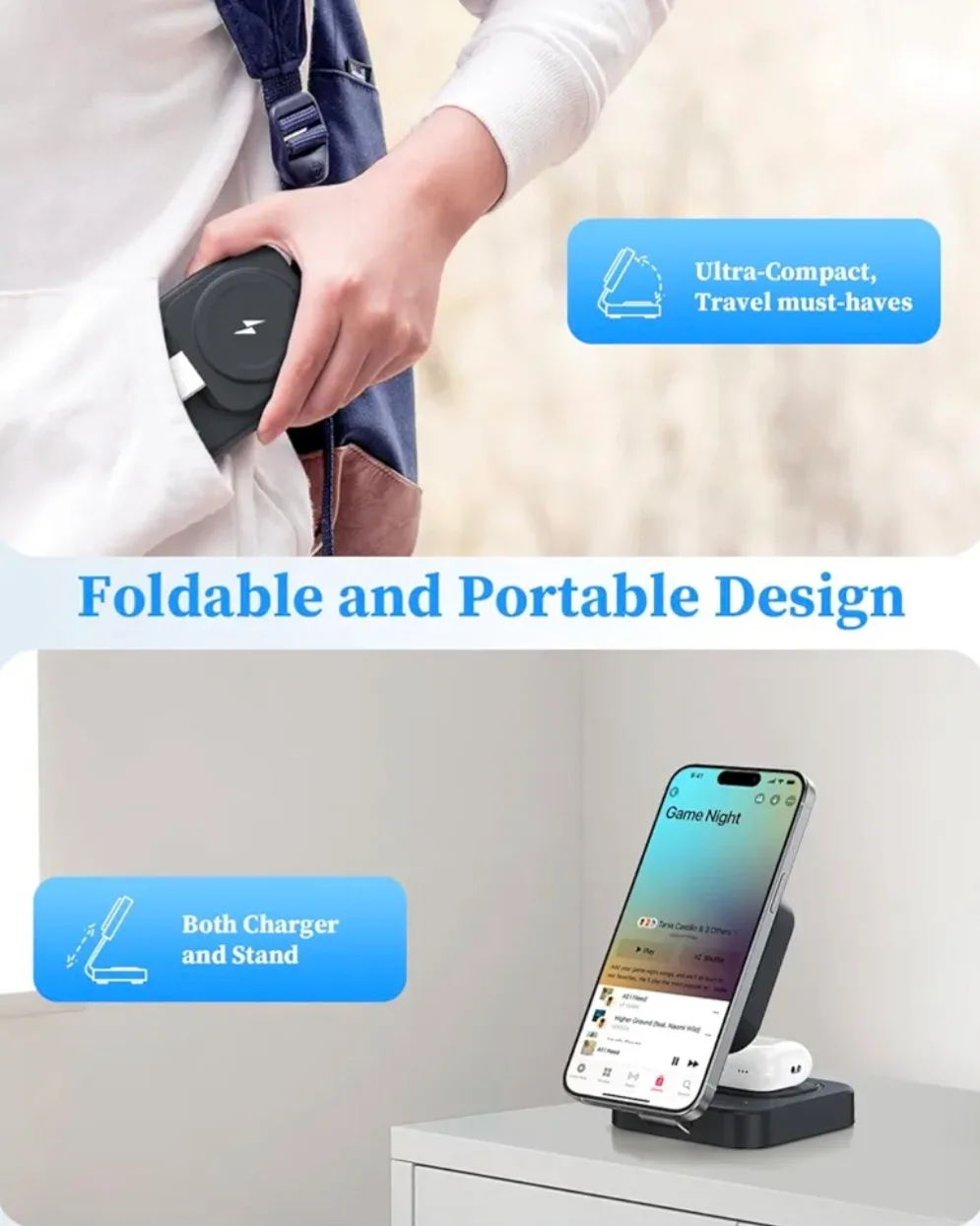 3-in-1 Foldable Wireless Charger Stand - Portable image indicator(5)