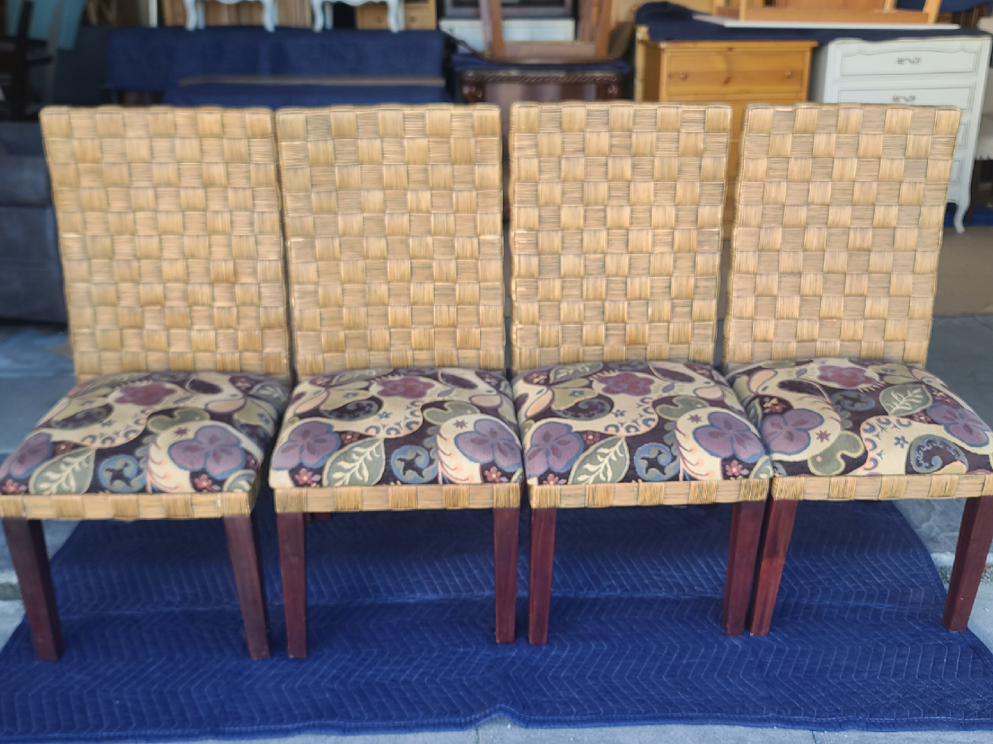 Set of 4 Woven Back Dining Chairs