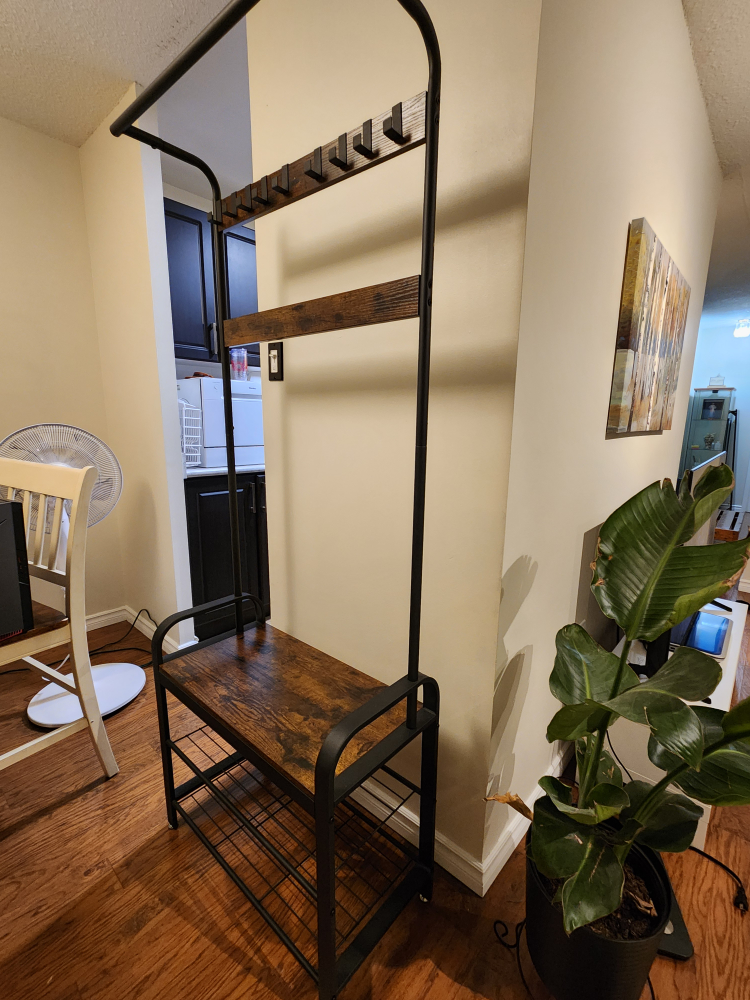 Entryway Bench with Coat Rack, 4-in-1, Rustic Brown and Black - photo 3