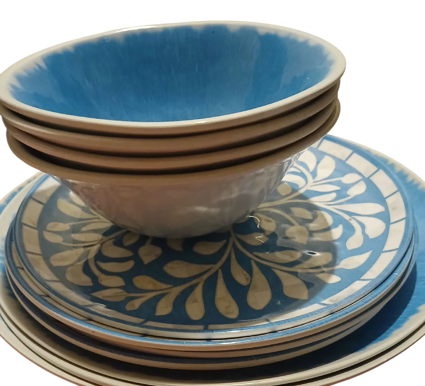 Blue & White Ceramic Bowl and Plate Set thumbnail