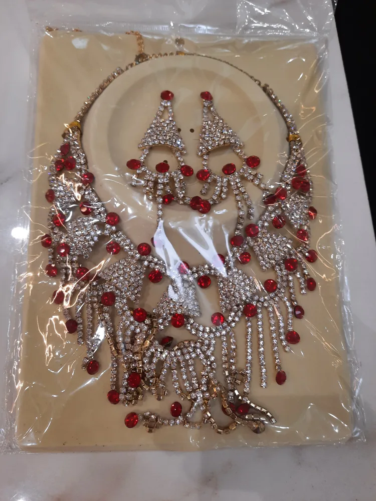 Necklace and Earring Set - Red & Silver thumbnail