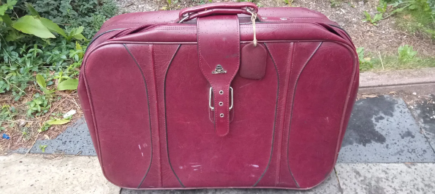 Vintage Maroon Leather Suitcase thumbnail