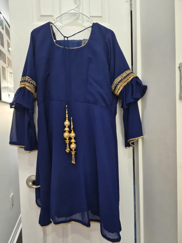 Embroidered Anarkali Dress - Cream & Blue image indicator(2)