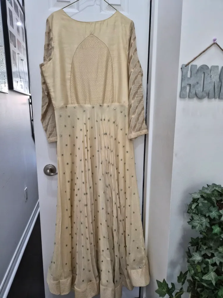 Embroidered Anarkali Dress - Cream & Blue image indicator(4)