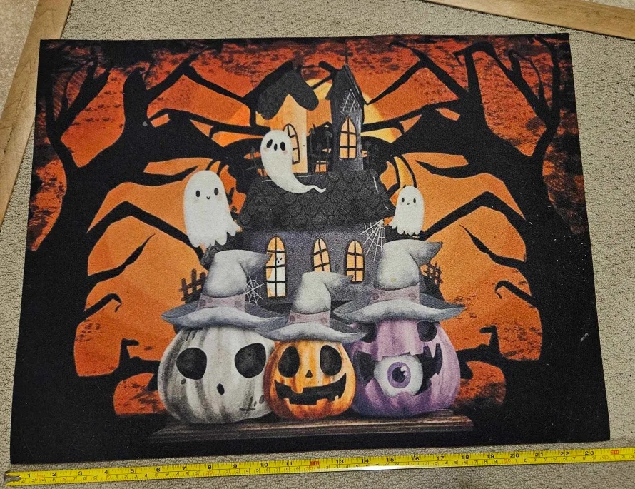 Halloween Doormat with Haunted House Design