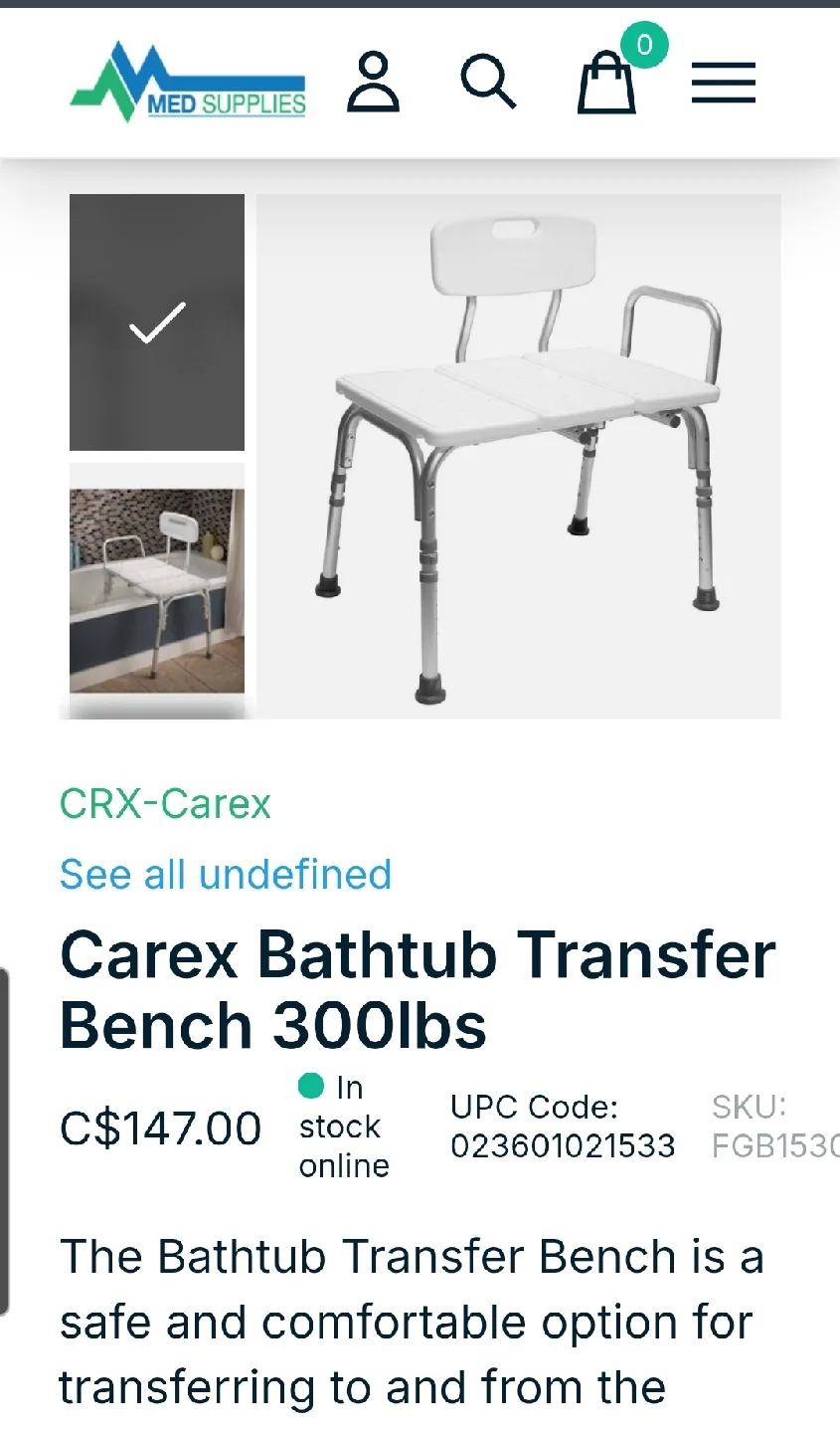 Carex Bathtub Transfer Bench - 300lbs thumbnail