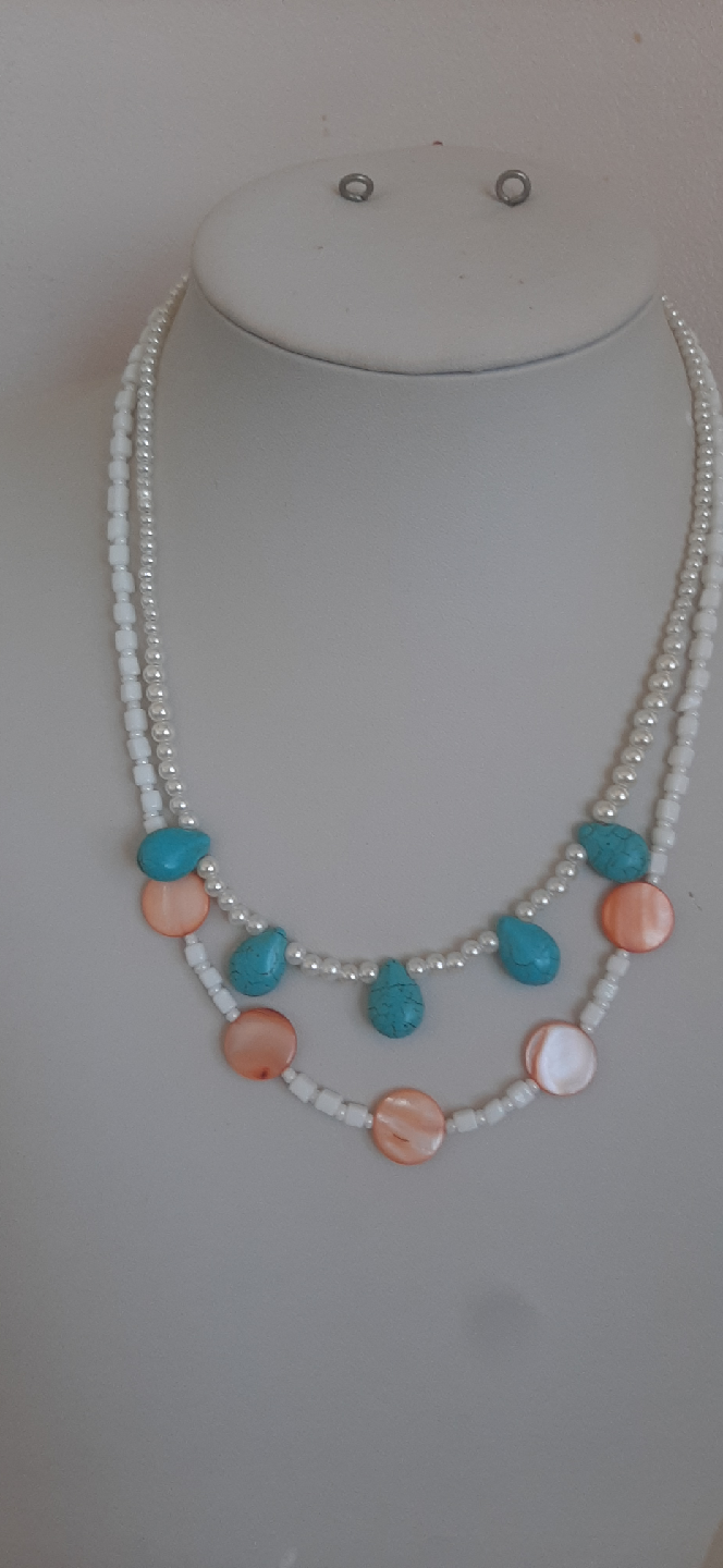 Turquoise & Peach Beaded Necklace