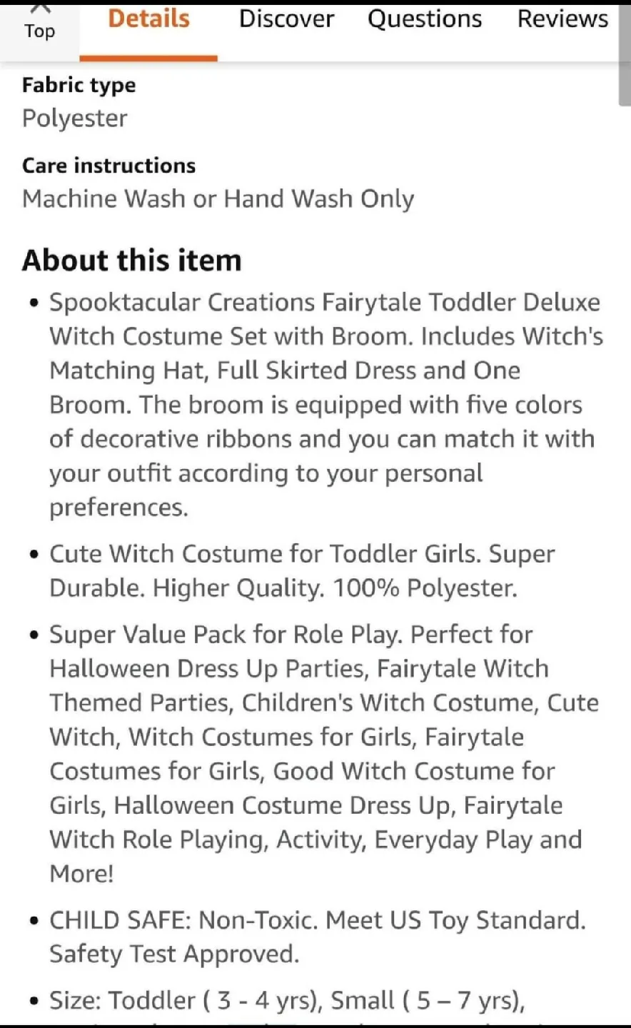 🥕Halloween Witch Costume 3-4 years old image indicator(8)