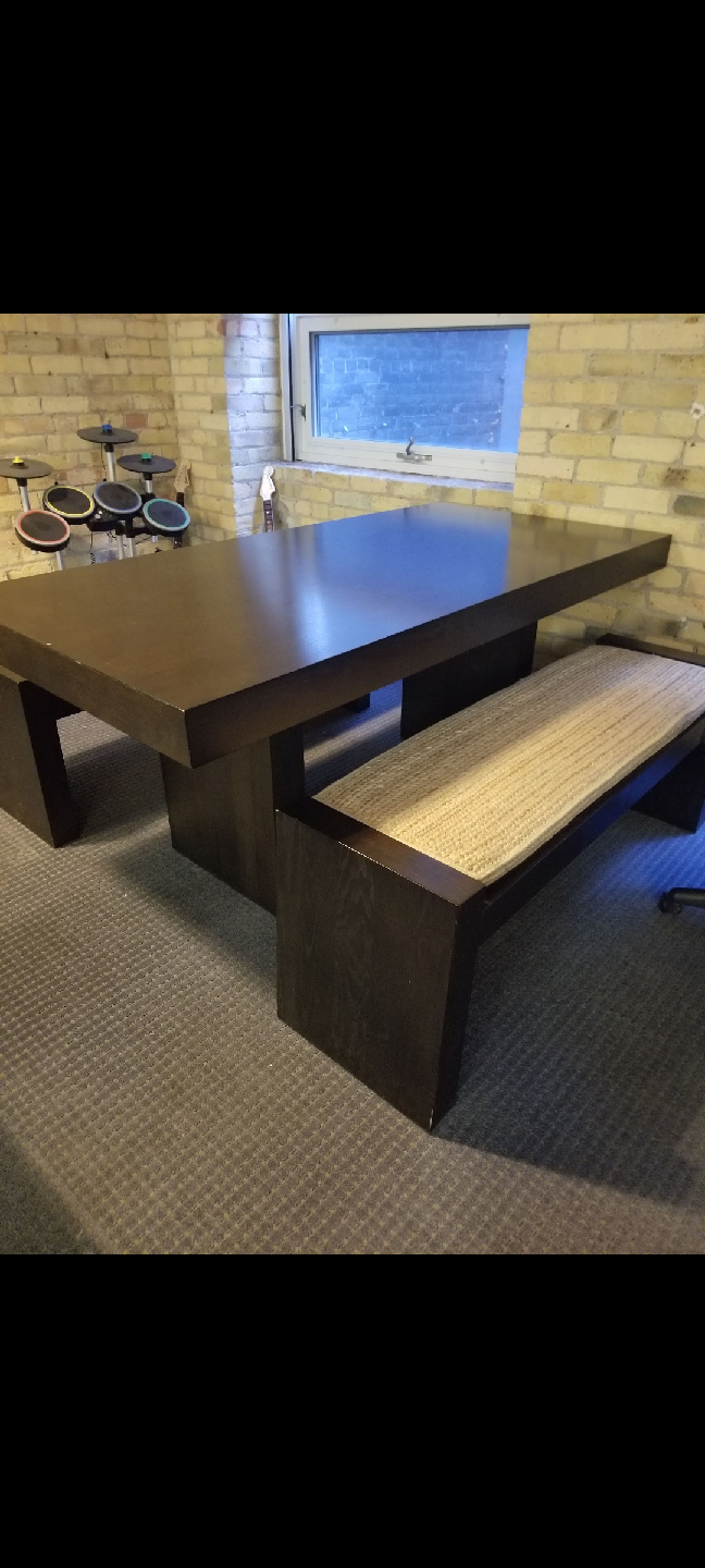 Dark Wood Dining Table with Bench