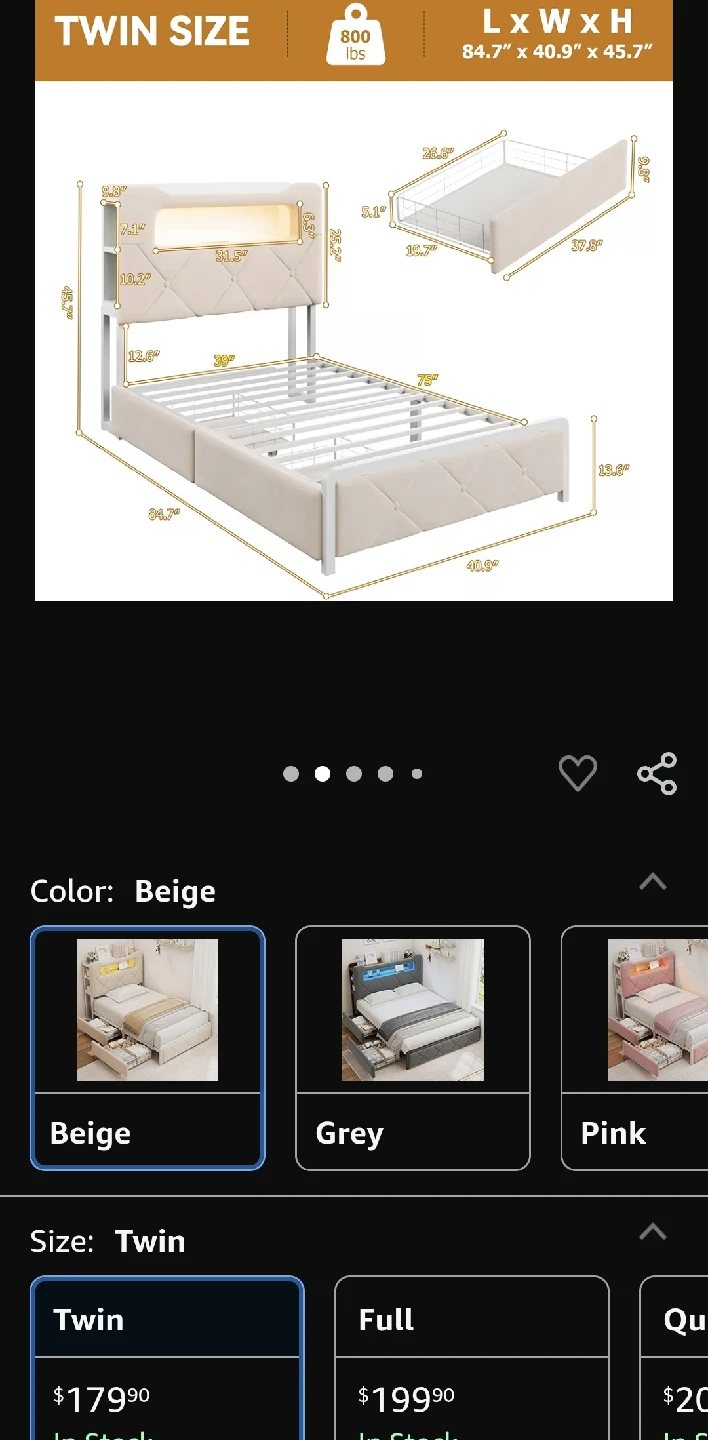 Jacoeval Twin Upholstered LED Bed Frame - Beige - photo 2