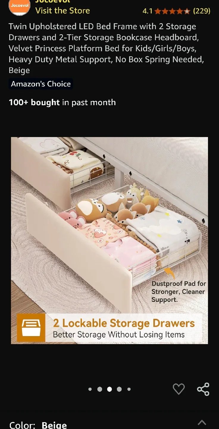 Jacoeval Twin Upholstered LED Bed Frame - Beige image indicator(8)