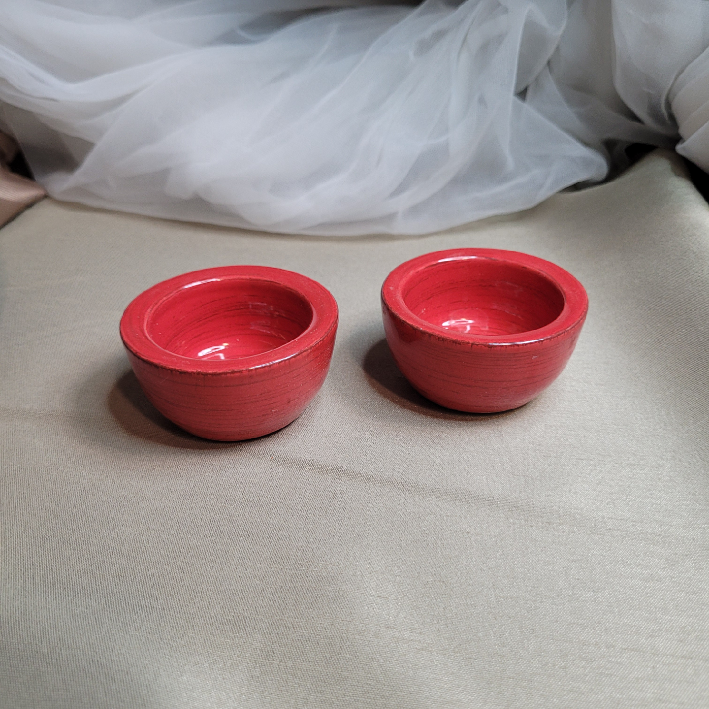 Pair of Little Red Ceramic Tealight Candle Holders Trinket... - photo 2
