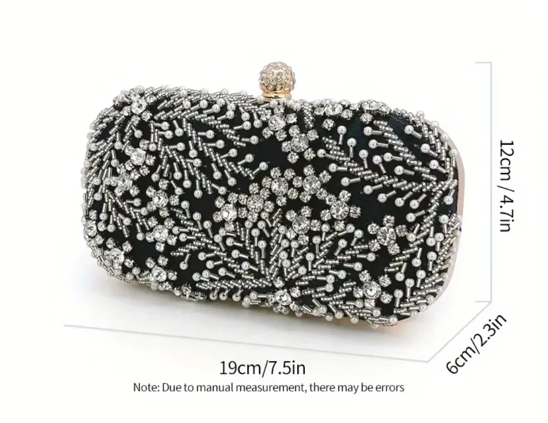brand new Black Beaded Evening Clutch with Chain image indicator(3)