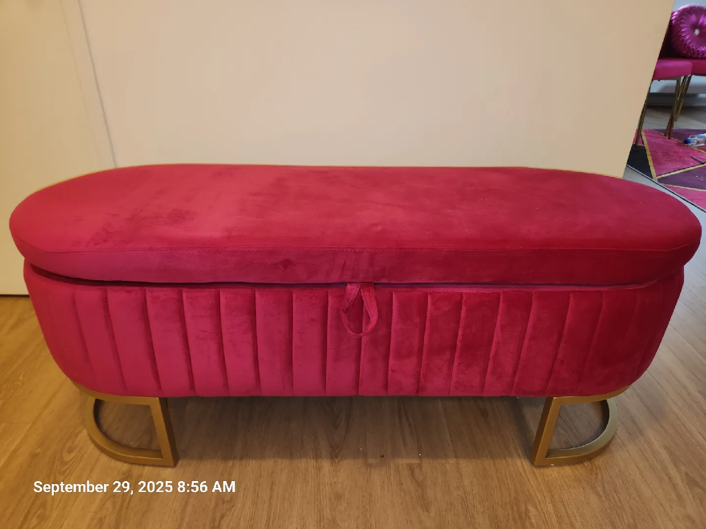 Pink Velvet Storage Ottoman Bench image indicator(2)