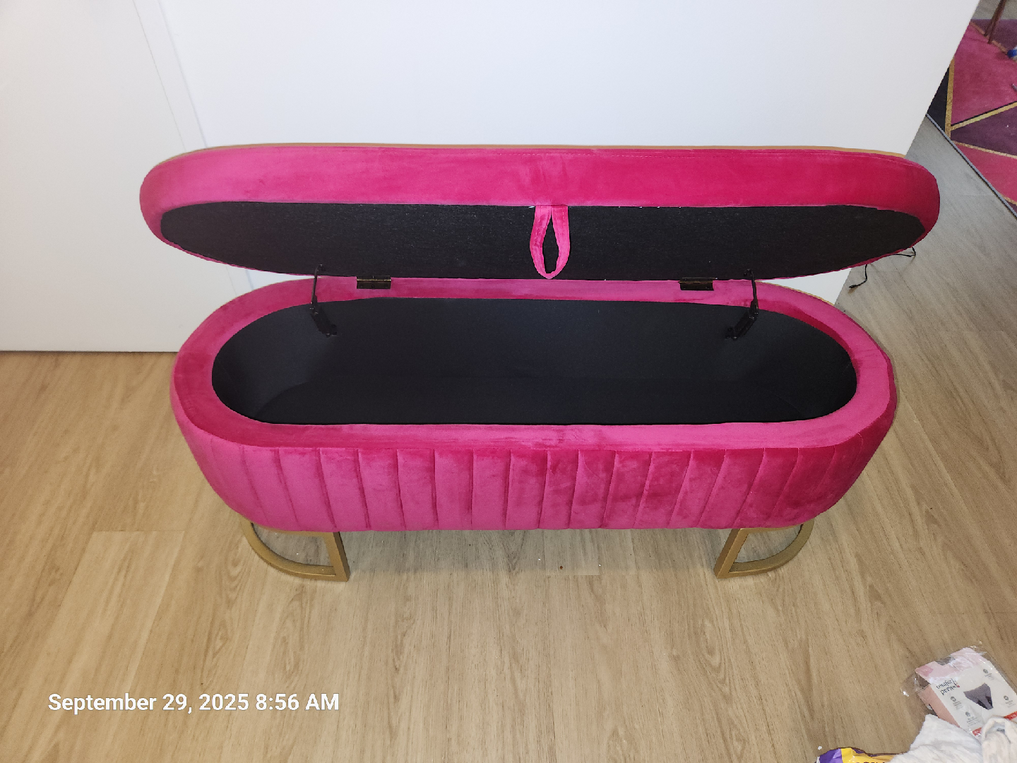 Pink Velvet Storage Ottoman Bench - photo 4