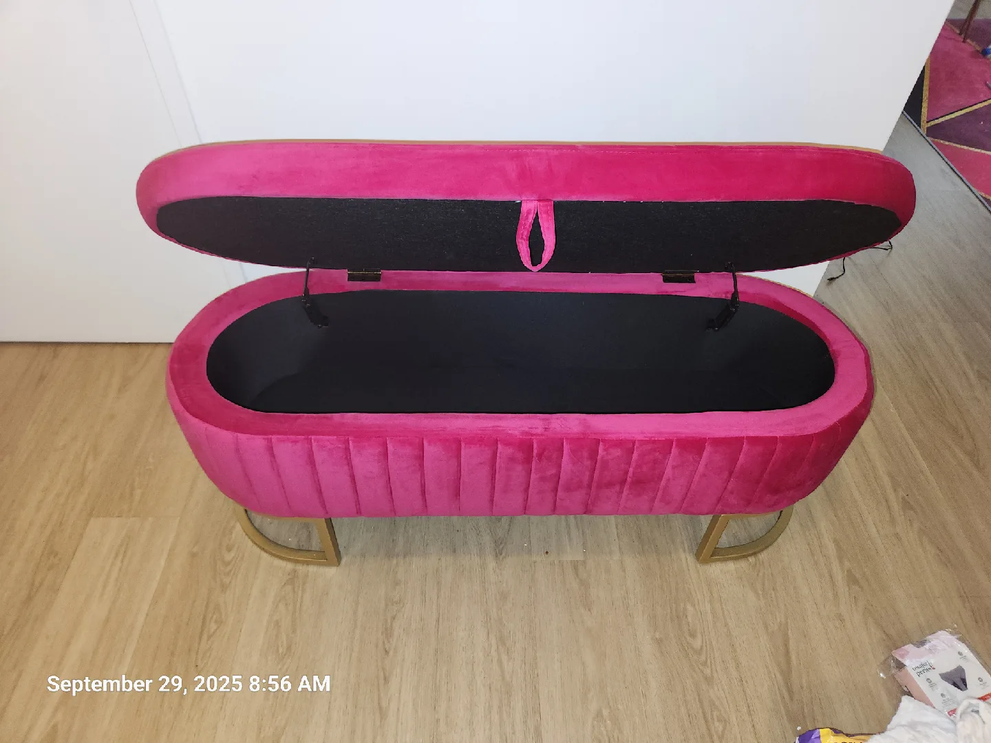 Pink Velvet Storage Ottoman Bench image indicator(4)