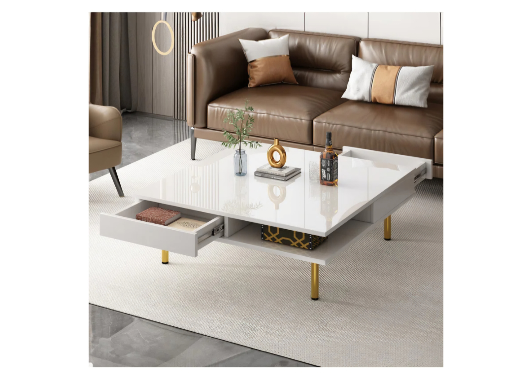 White Square Coffee Table with Storage