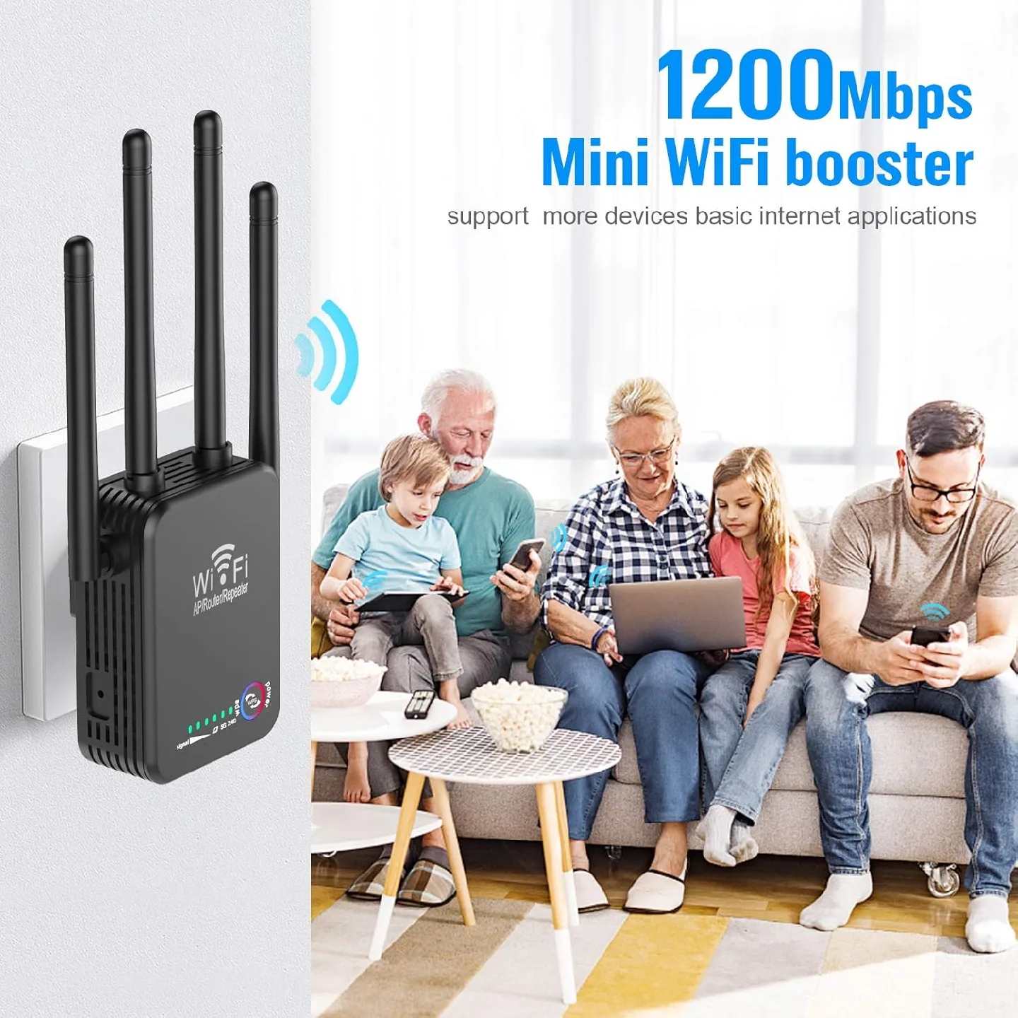 SINHONG Mini WiFi Range Extender, Wireless 1200Mbps image indicator(3)