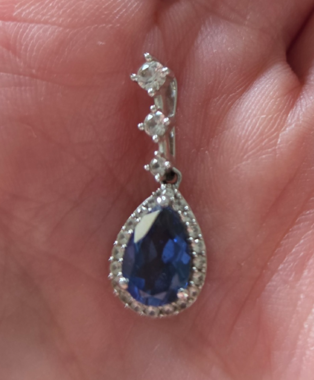 10K White Gold Blue Sapphire and Diamond Pendant