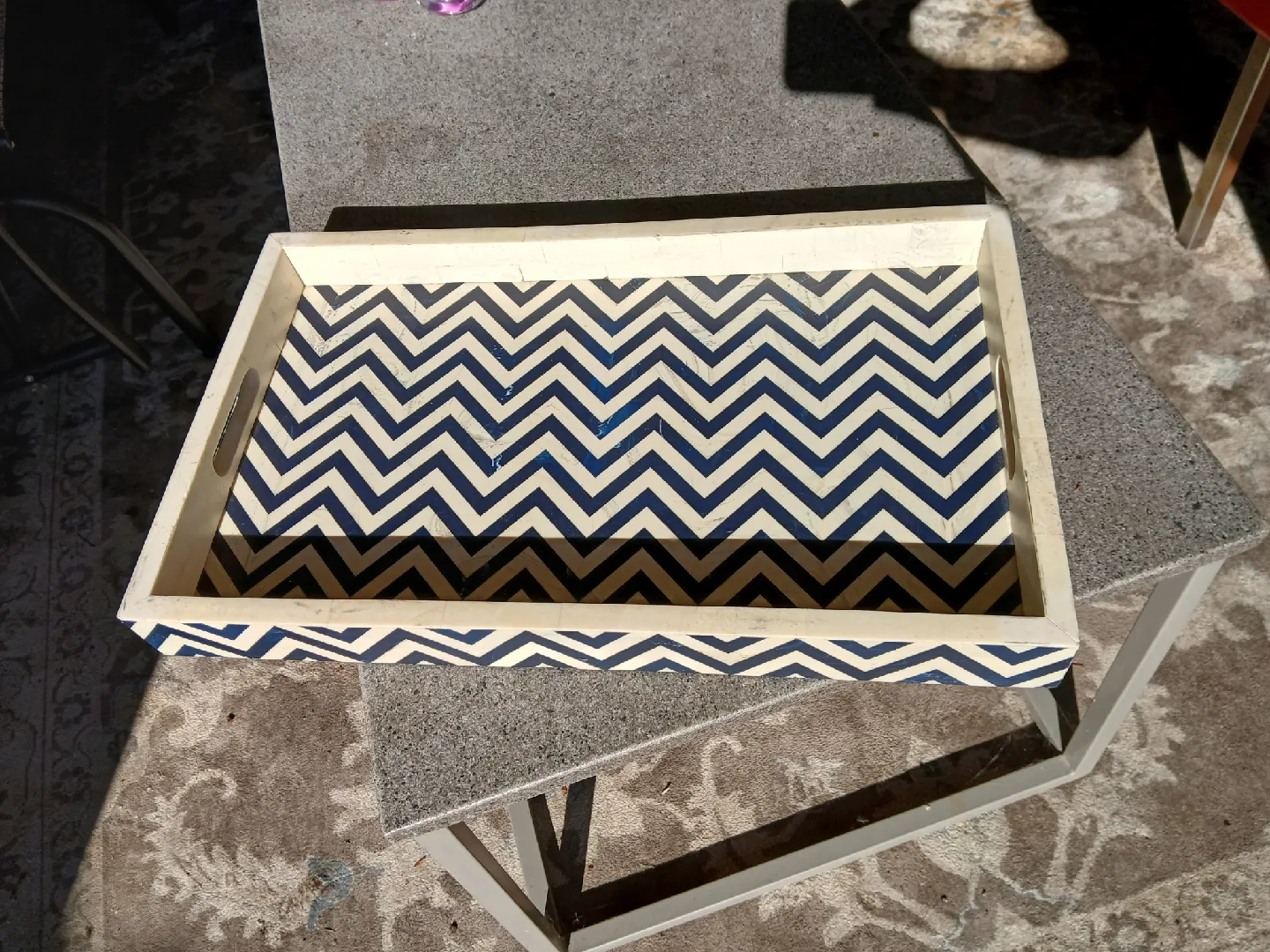 Decorative Ivory and Navy Chevron Pattern Tray image indicator(2)