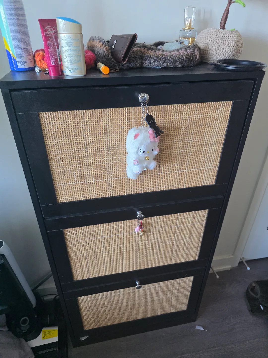 HOMCOM Boho Rattan Shoe Cabinet - Black image indicator(2)