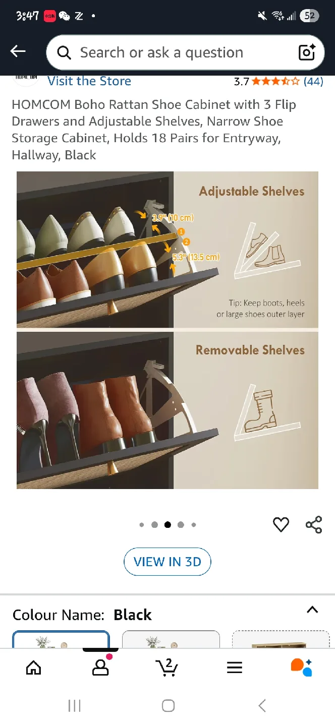 HOMCOM Boho Rattan Shoe Cabinet - Black image indicator(5)