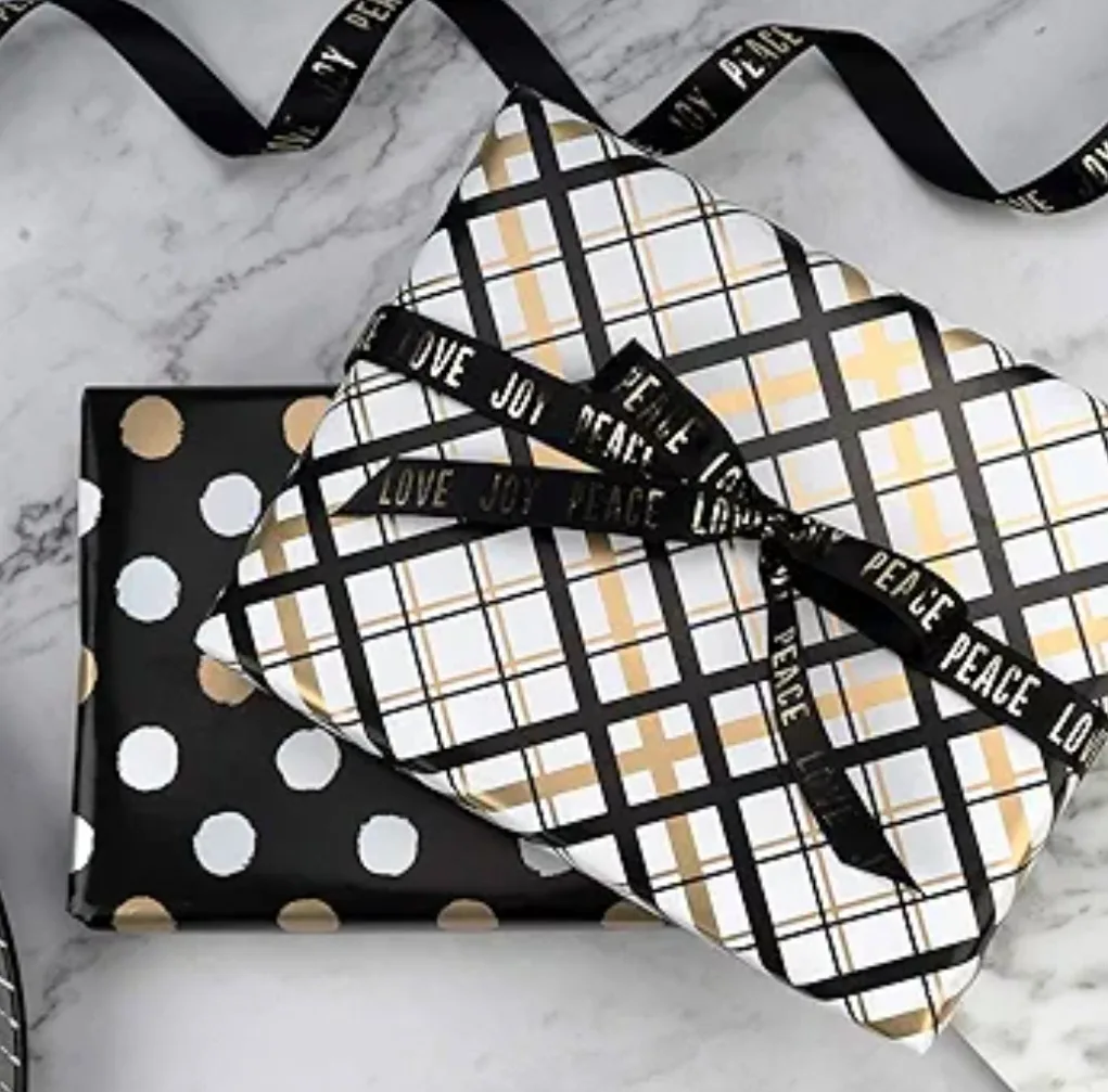 Reversible Black and Gold Polka Dot Wrapping Paper 17inx33ft image indicator(2)