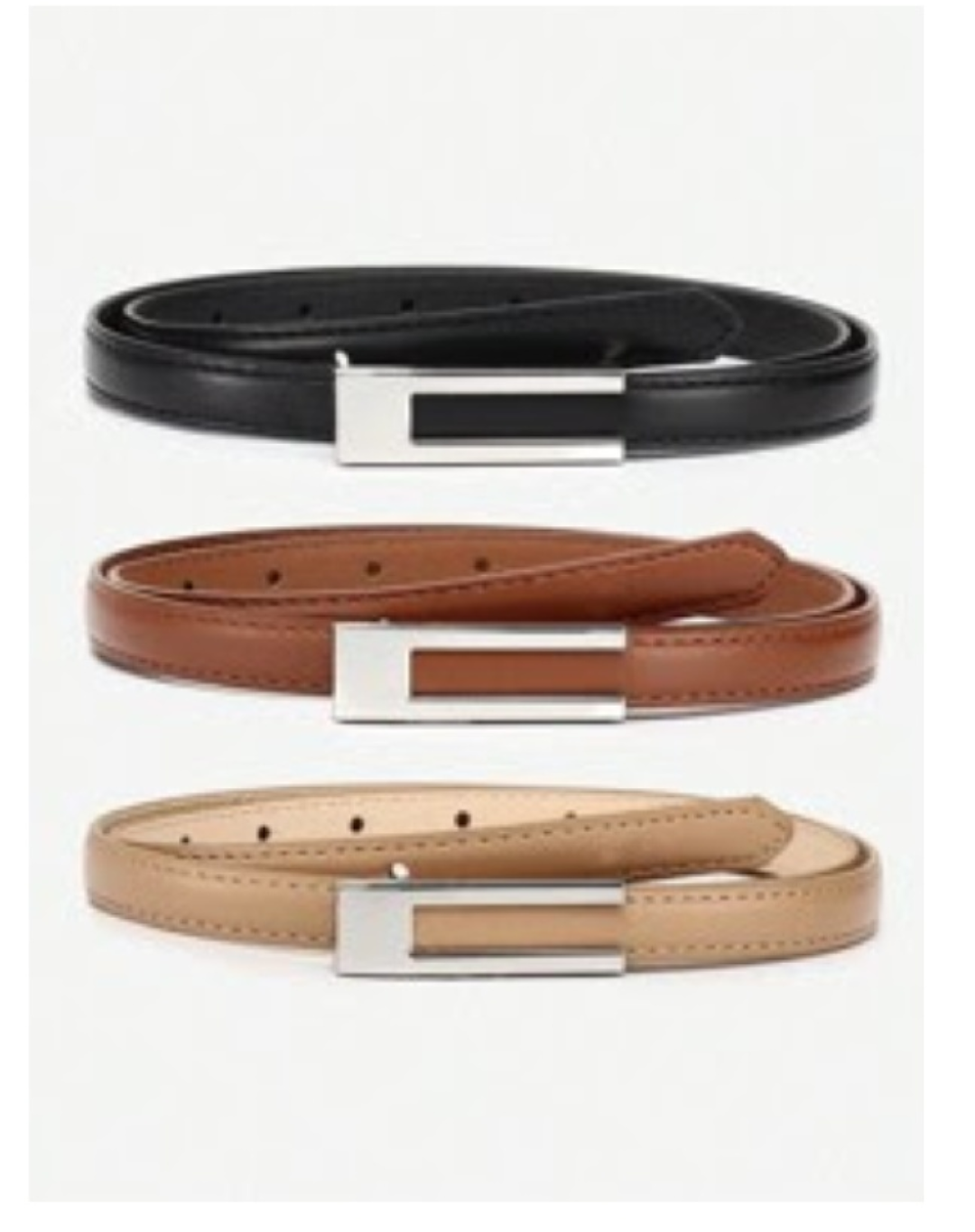 Set of 3 PU Leather Belts - Black, Brown, Beige - photo 2