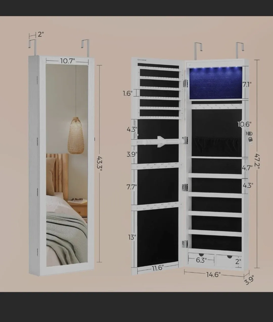 2-in-1 Full-Length Mirror Jewelry Cabinet image indicator(3)