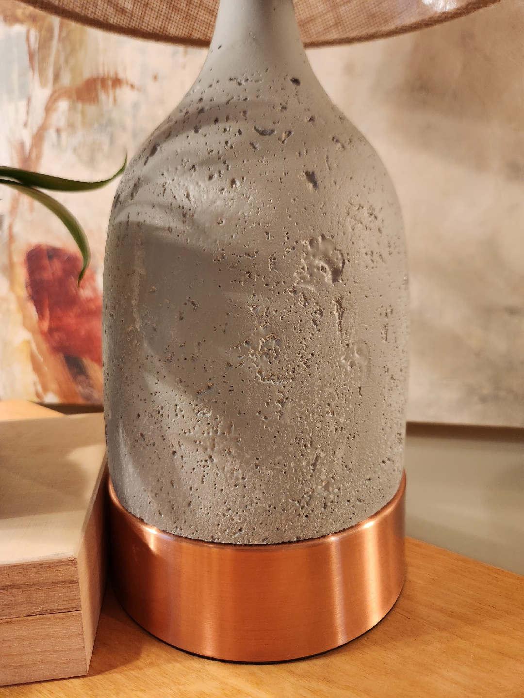 modern minimalist copper and stone. burlap shade lamp - photo 3