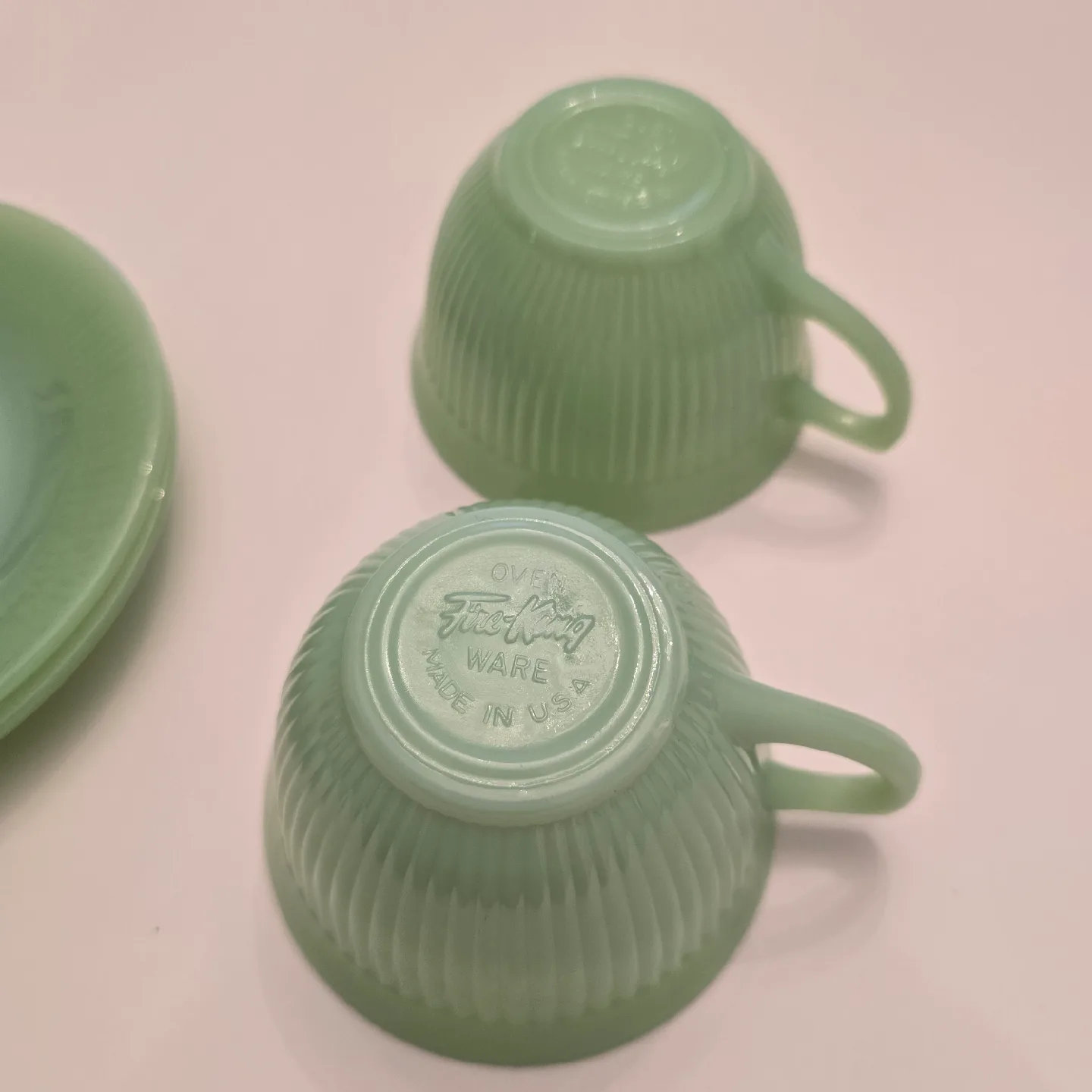 Set of 2 Fireking Jadeite Teacups and Saucers image indicator(2)