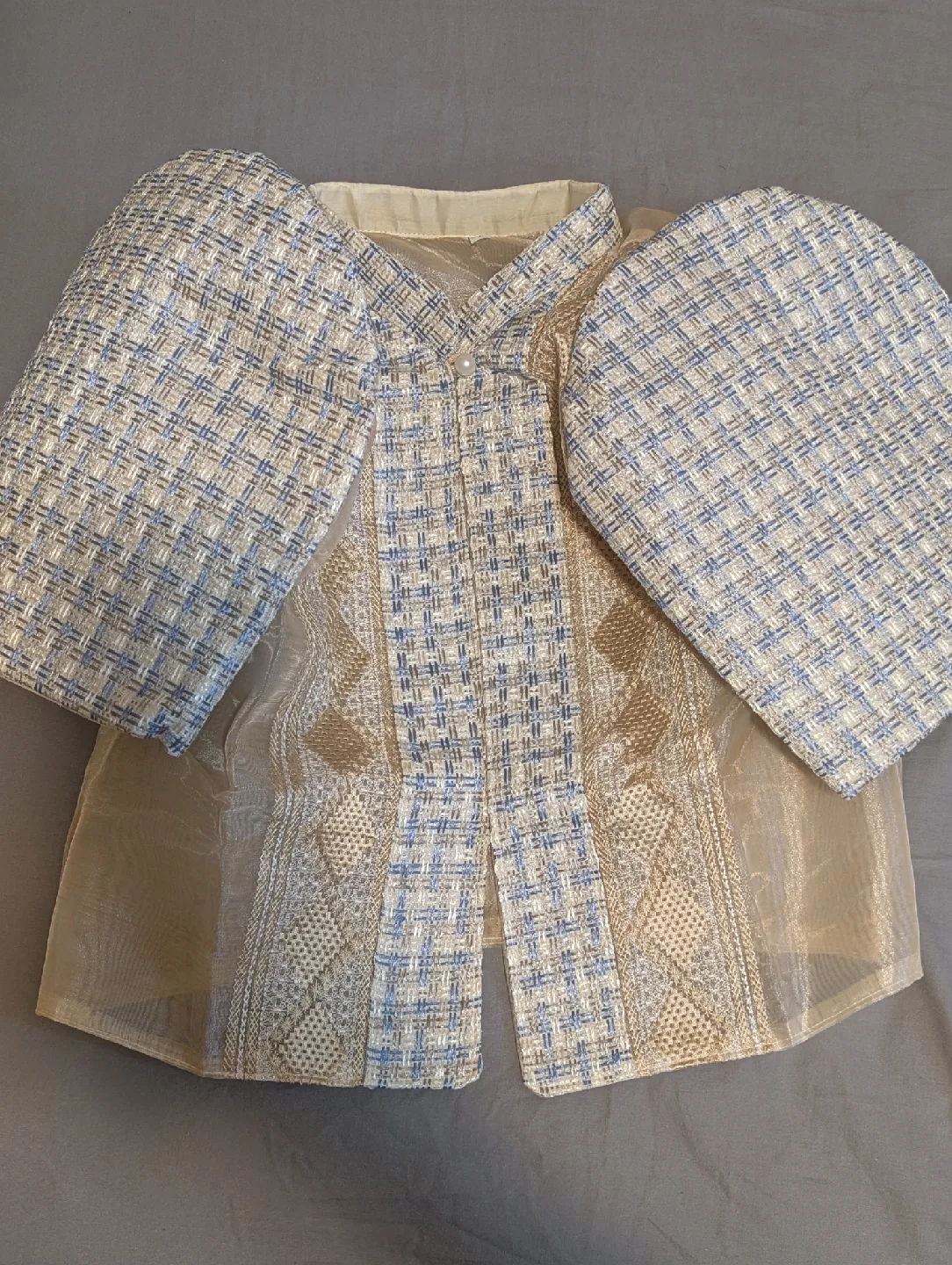 Beige & Blue Tweed Bolero Jacket image indicator(2)