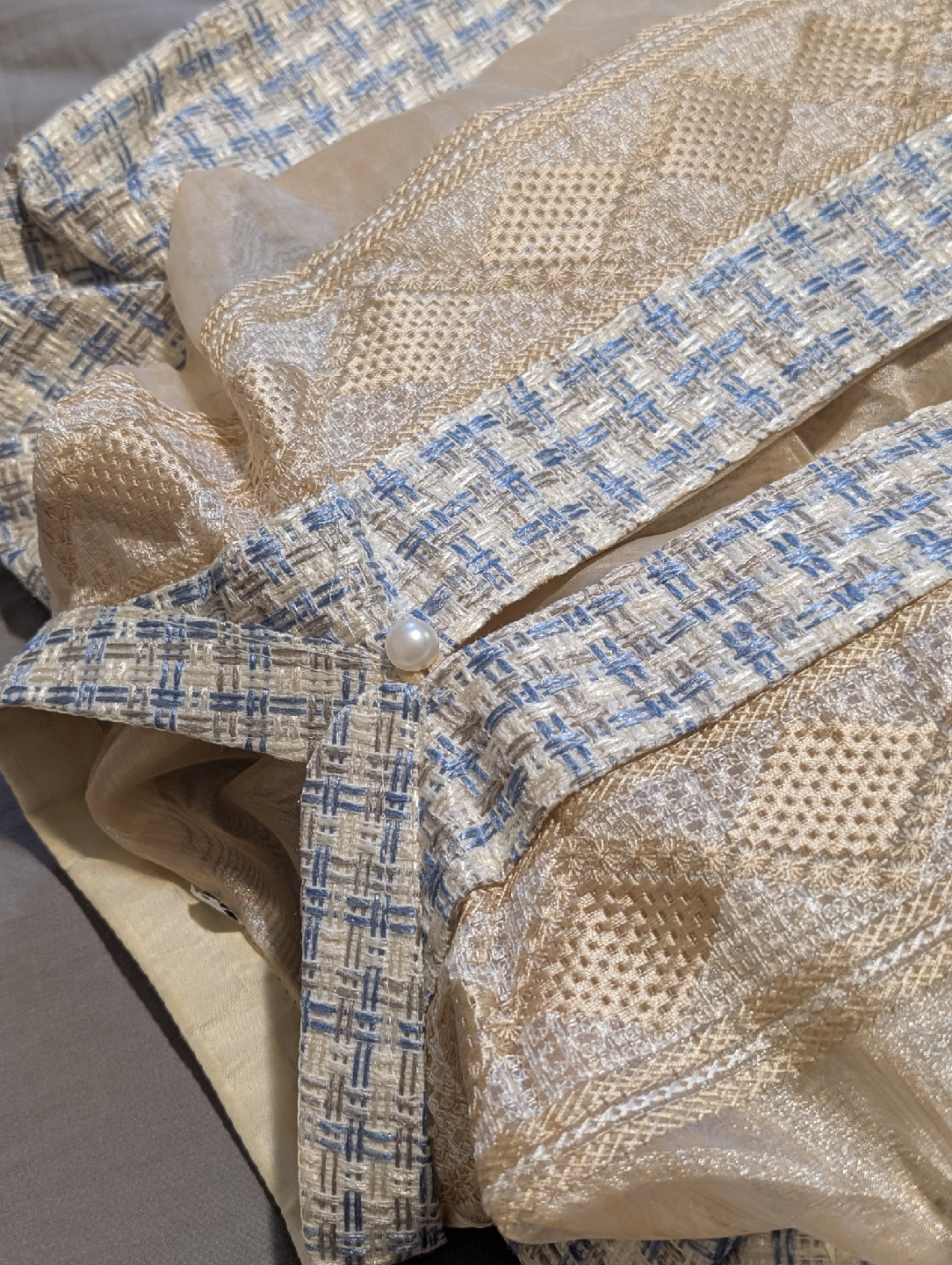 Beige & Blue Tweed Bolero Jacket