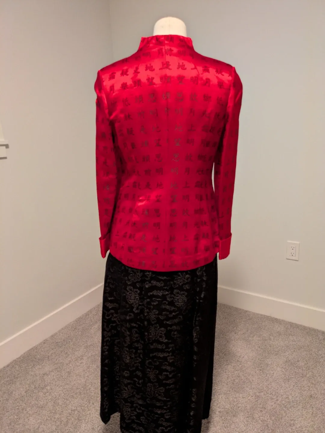 Chinese Silk- Red Chinese Style Jacket & Black Skirt Set image indicator(2)