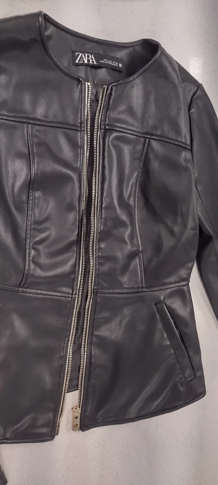 Zara Black Faux Leather Jacket image indicator(4)
