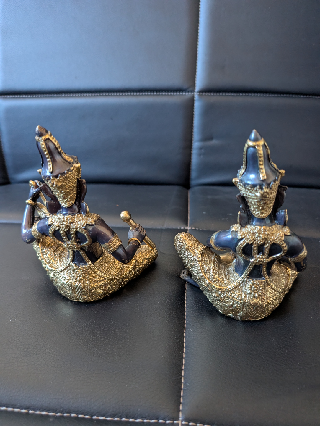 2  Vintage Budda bronze musician figurines with gold accents - photo 5