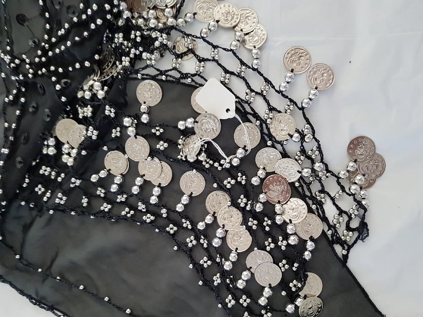 Belly Dance Hip Scarf - Black with Silver Coins image indicator(2)