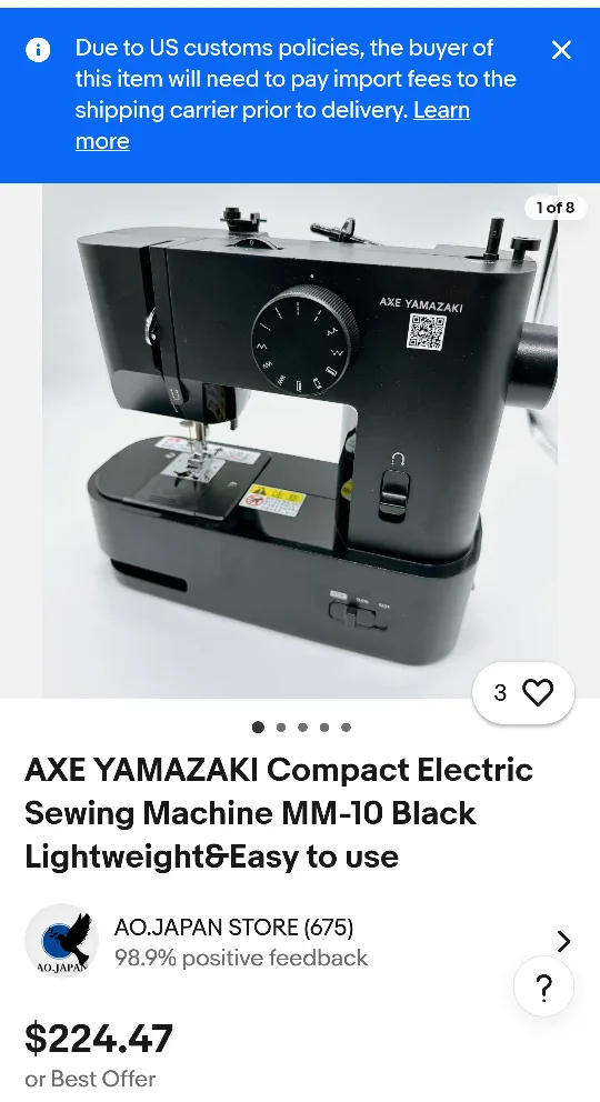 Axe Yamazaki Compact Electric Sewing Machine MM-10 Black image indicator(6)