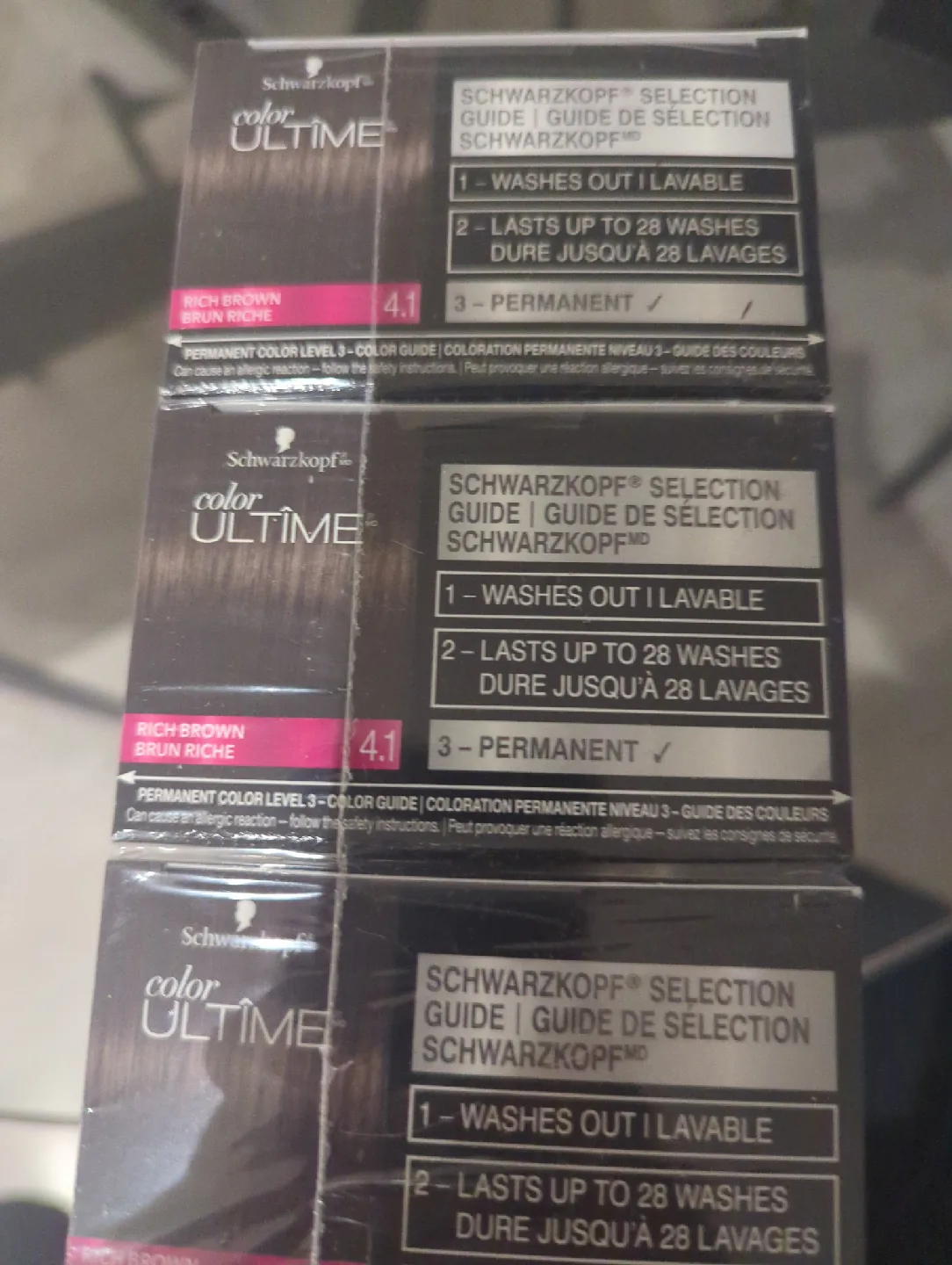 3 Packs of Schwarzkopf Color Ultime 4.1 Rich Brown Hair Dye image indicator(3)