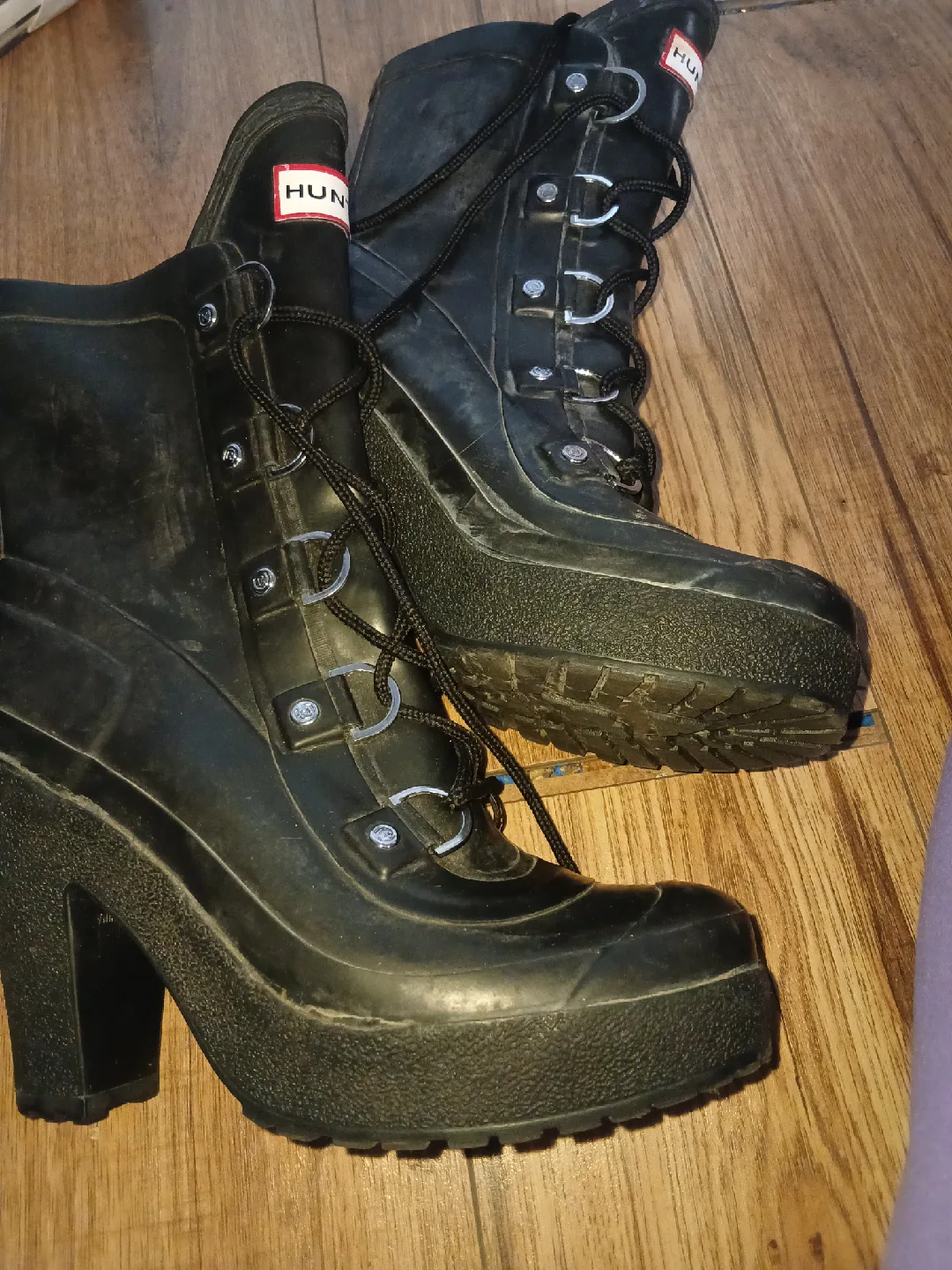 Hunter Black Lace-Up Heel Boots, Size 7 thumbnail