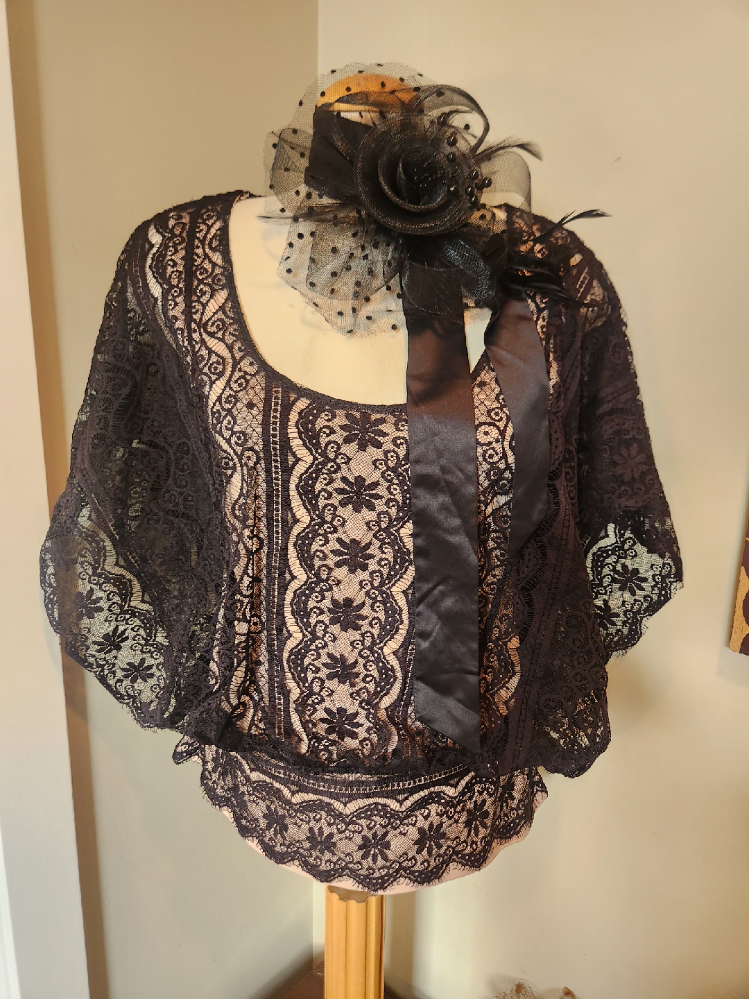 DANDY Black Lace 1920's style Blouse  size large