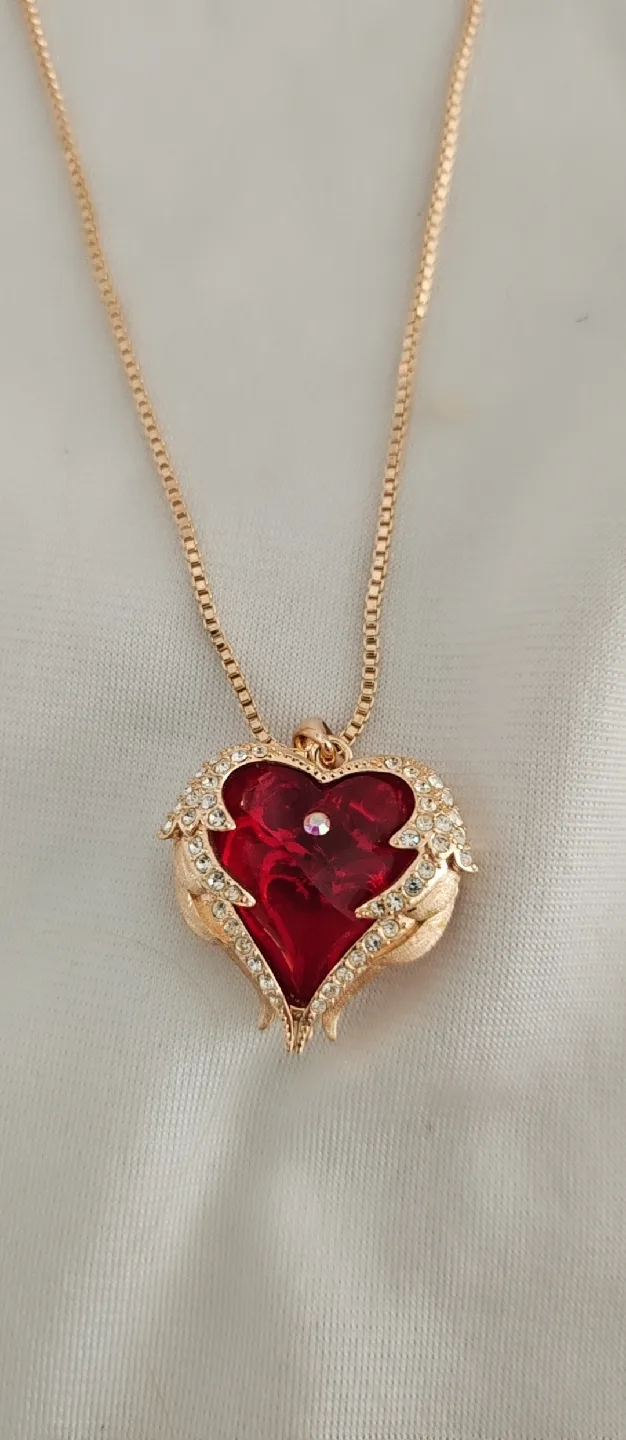 Heart Pendant Necklace - Red & Gold thumbnail