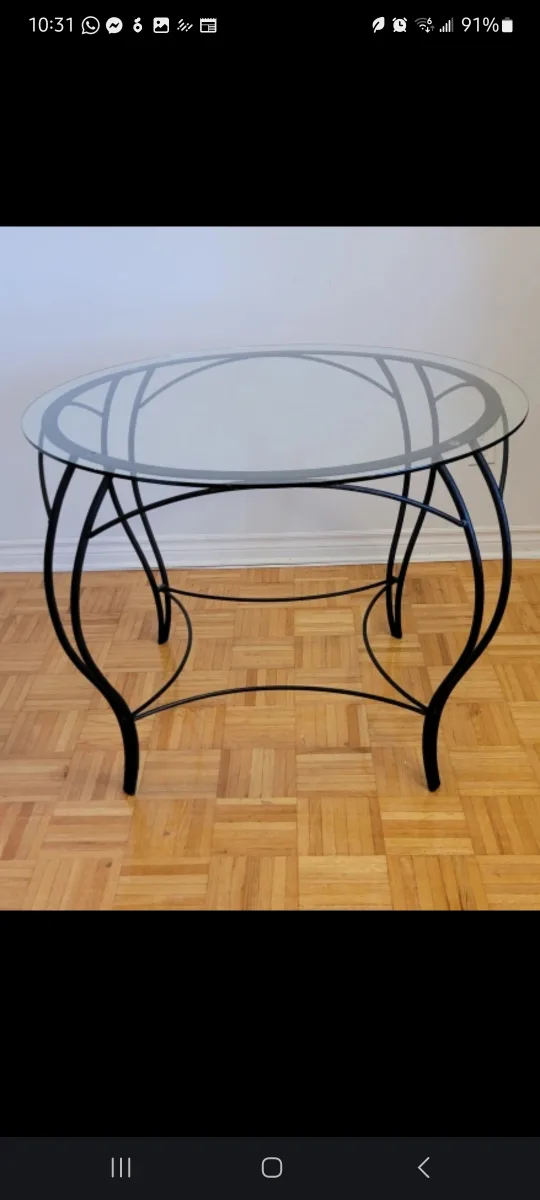 Glass Top Dining Table with Black Metal Frame thumbnail