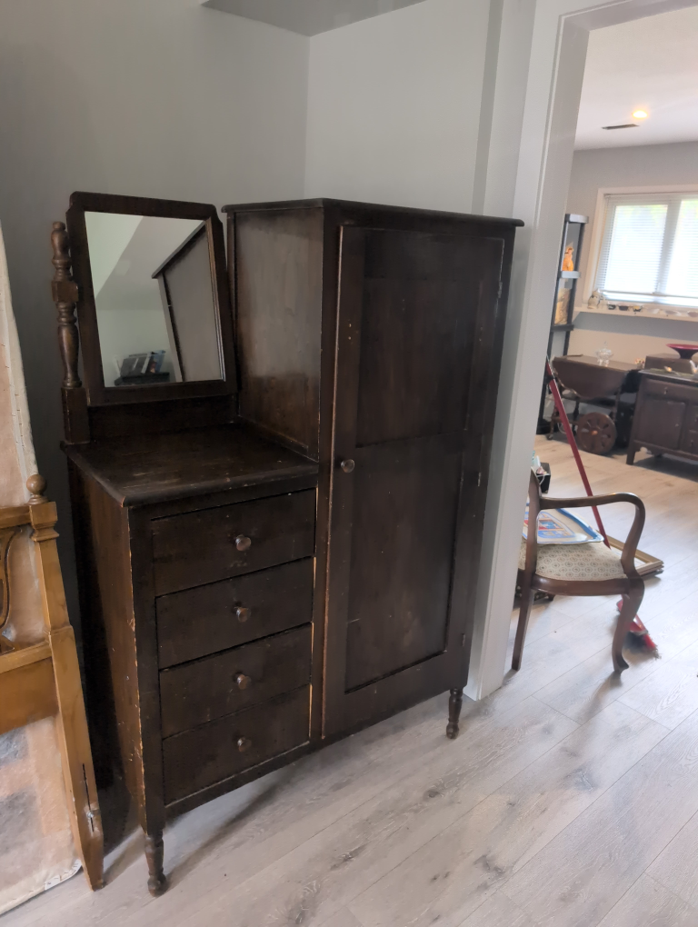 Antique Dark Wood Armoire with Mirror - photo 2