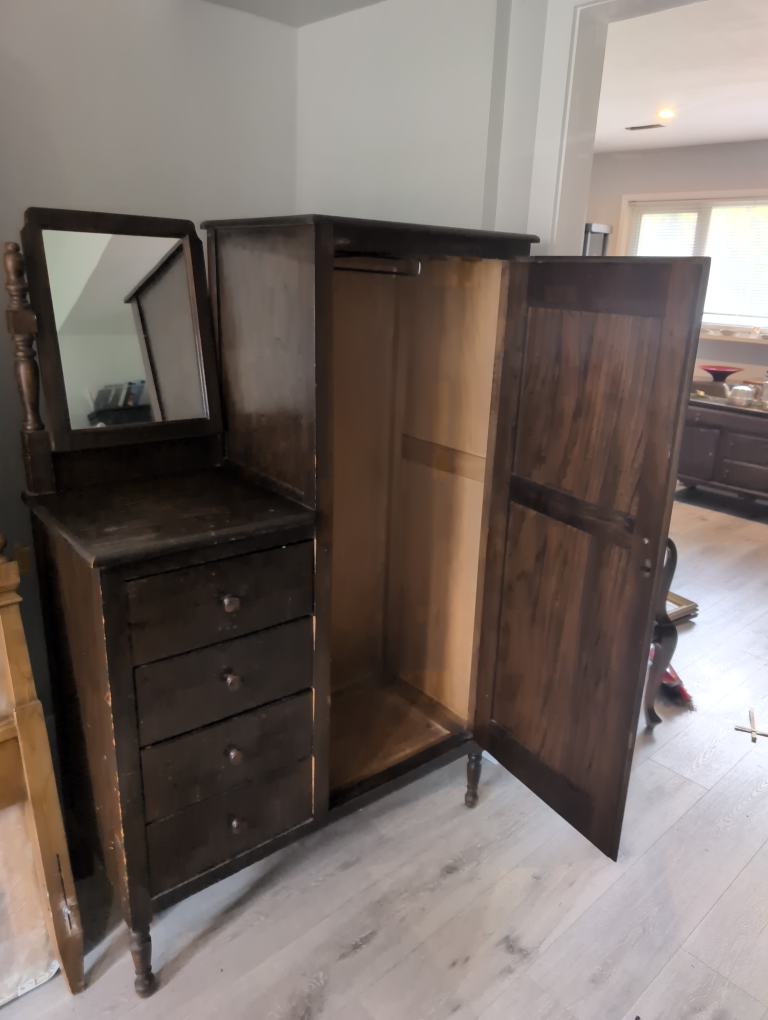 Antique Dark Wood Armoire with Mirror - photo 3