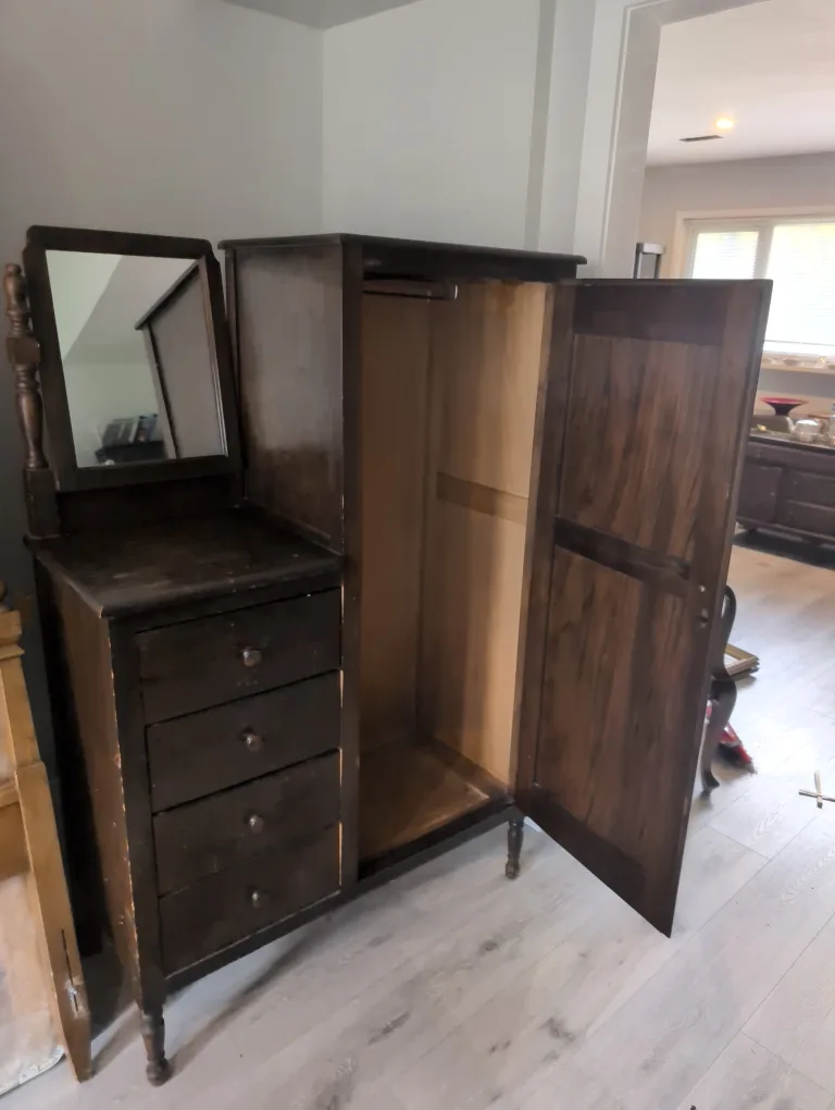 Antique Dark Wood Armoire with Mirror image indicator(3)