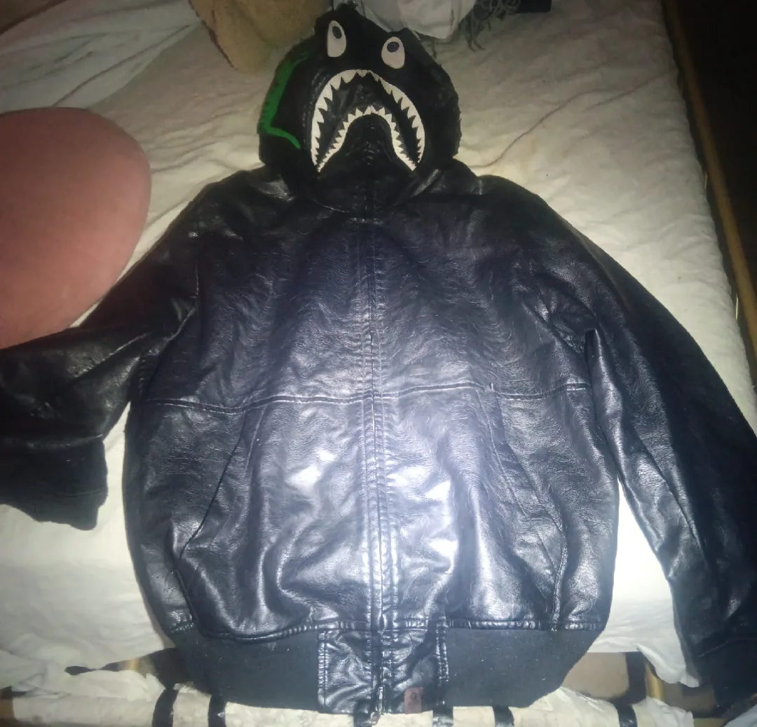 BAPE Black Leather Shark Bomber Jacket image indicator(3)