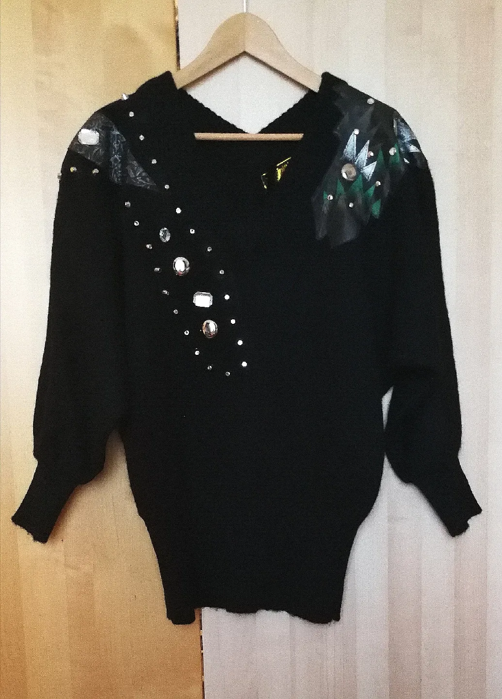 🇮🇹 Italian Vintage Black Mohair Blend Embellished Sweater - S thumbnail